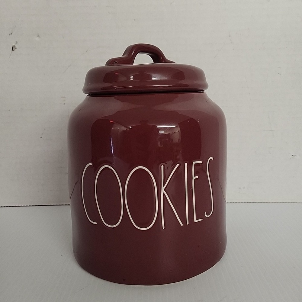 Rae Dunn COOKIES Canister Farmhouse Decor Burgundy ‎ 8 Inch
